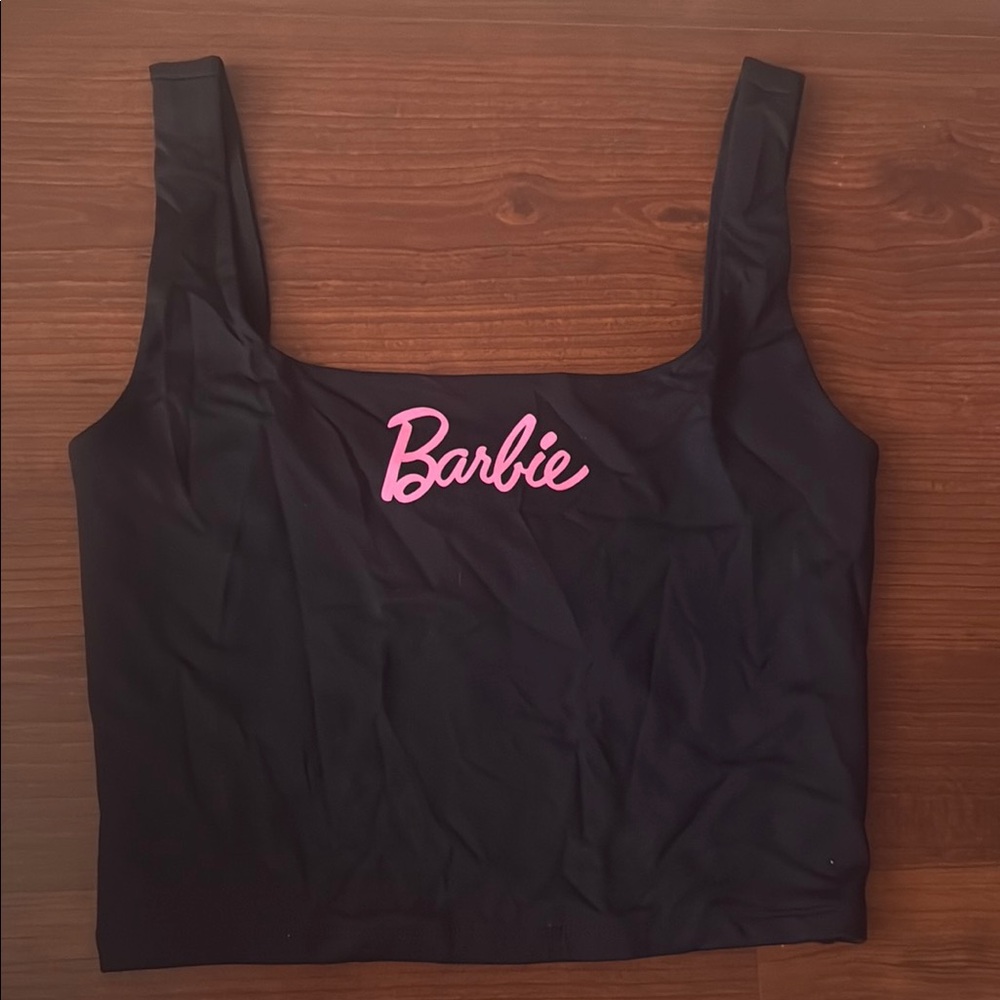 Black Crop Top with Pink Barbie Logo